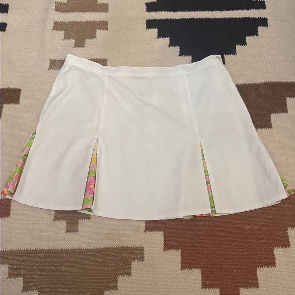 Lilly Pulitzer Lobb White and Pink Crocodile Pleated Mini Tennis Skirt. Sz. 6